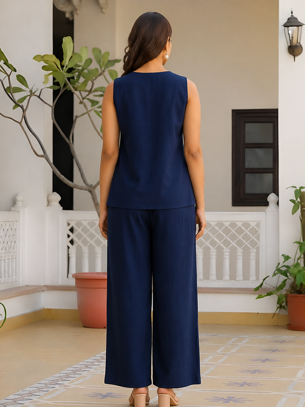 Solid Cotton Flex Sleeveless Co-Ord Set