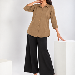 Women’s Cotton Slub Solid Casual Shirt with 3/4 Sleeves