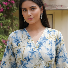 Women Cotton Floral Angrakha Style Peplum Top