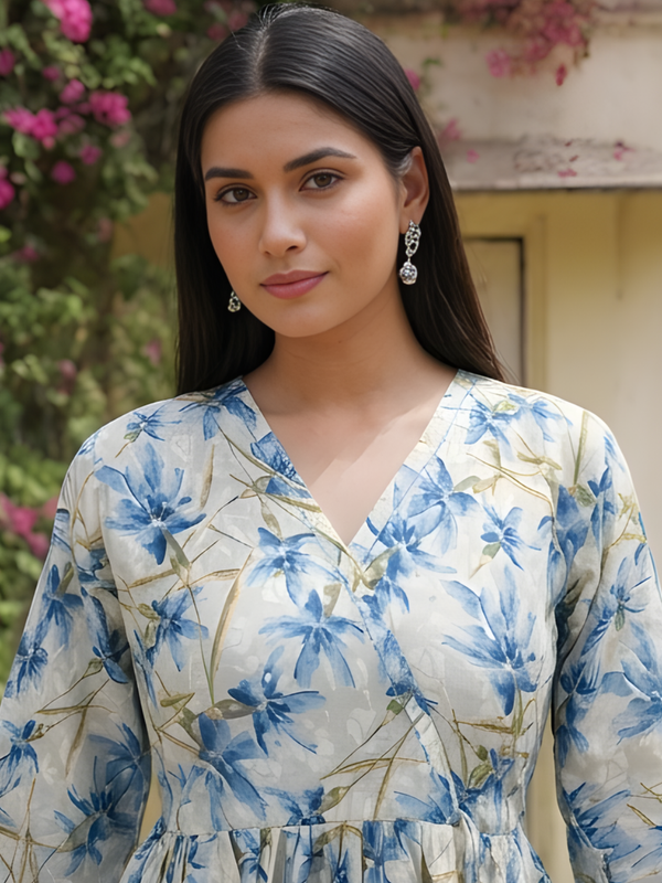 Women Cotton Floral Angrakha Style Peplum Top