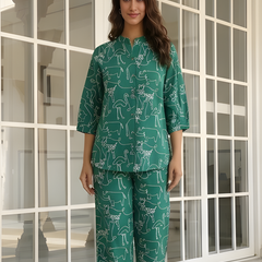 Women Green Printed Pure Cotton Co-Ord Set