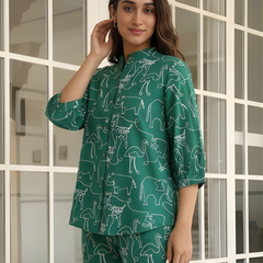 Women Green Printed Pure Cotton Co-Ord Set
