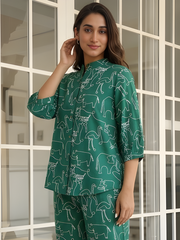 Women Green Printed Pure Cotton Co-Ord Set