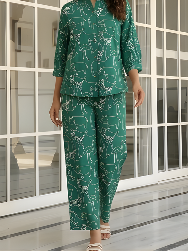 Women Green Printed Pure Cotton Co-Ord Set