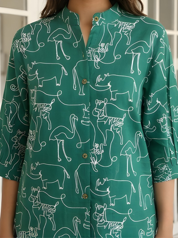 Women Green Printed Pure Cotton Co-Ord Set