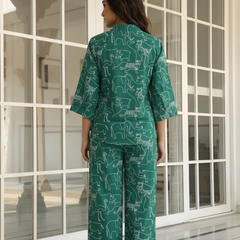 Women Green Printed Pure Cotton Co-Ord Set