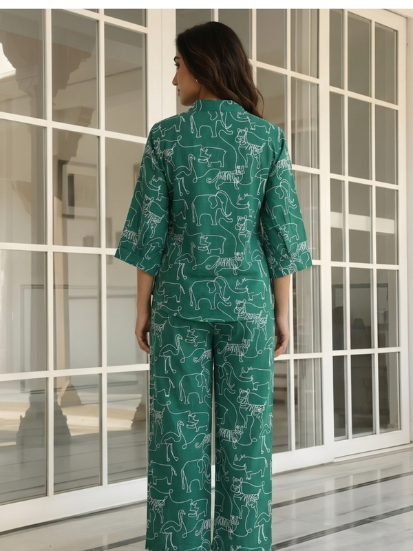 Women Green Printed Pure Cotton Co-Ord Set