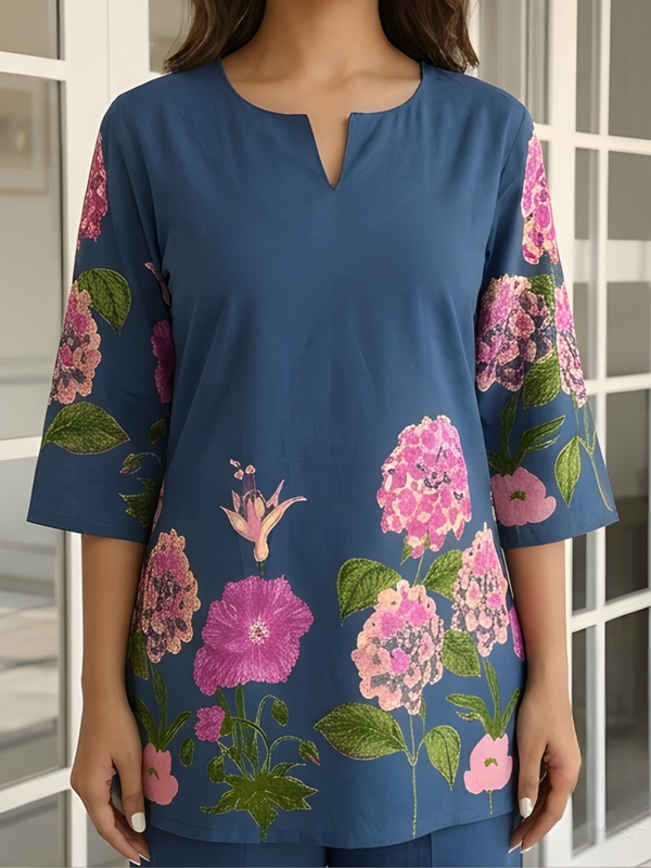 Women Navy Blue Floral Printed Pure Cotton Co-Ord Set