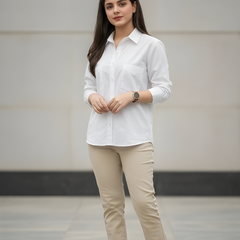 Women Cotton Slim Fit Shirt With Pockets