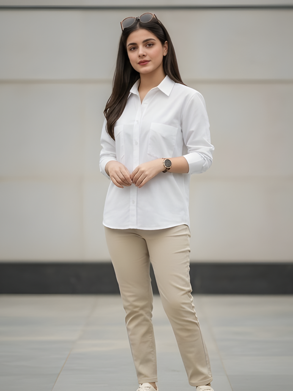 Women Cotton Slim Fit Shirt With Pockets