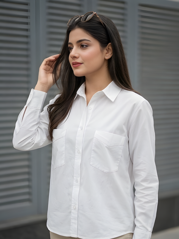 Women Cotton Slim Fit Shirt With Pockets
