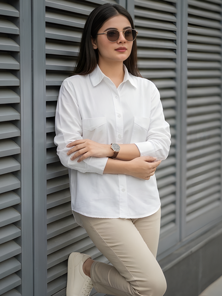 Women Cotton Slim Fit Shirt With Pockets