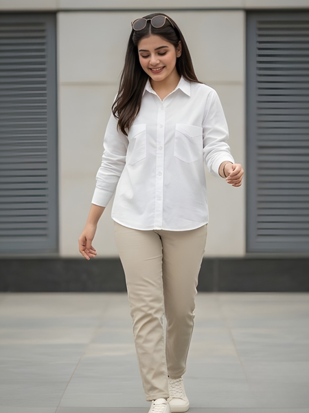 Women Cotton Slim Fit Shirt With Pockets