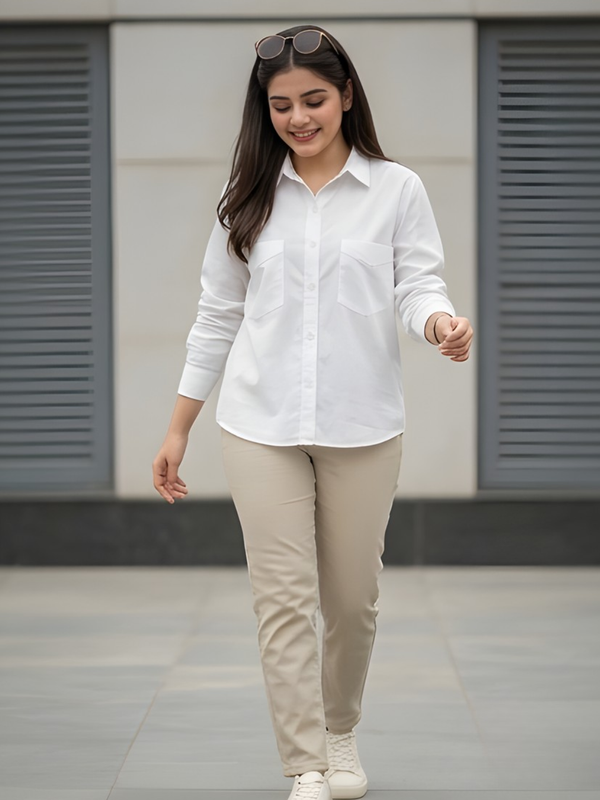 Women Cotton Slim Fit Shirt With Pockets