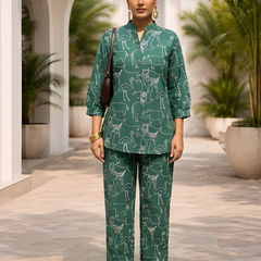 Women Green Printed Pure Cotton Co-Ord Set
