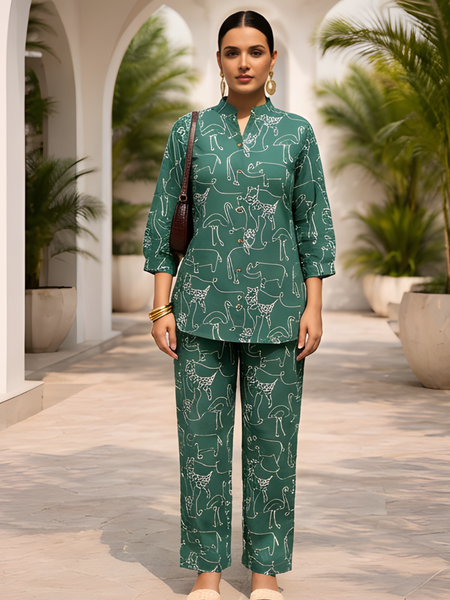 Women Green Printed Pure Cotton Co-Ord Set