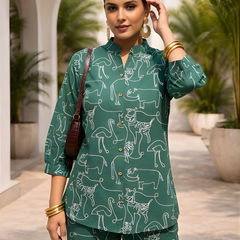 Women Green Printed Pure Cotton Co-Ord Set