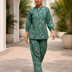 Women Green Printed Pure Cotton Co-Ord Set