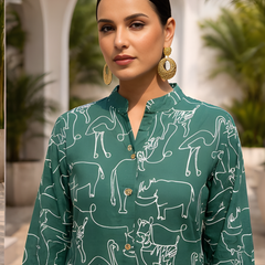Women Green Printed Pure Cotton Co-Ord Set