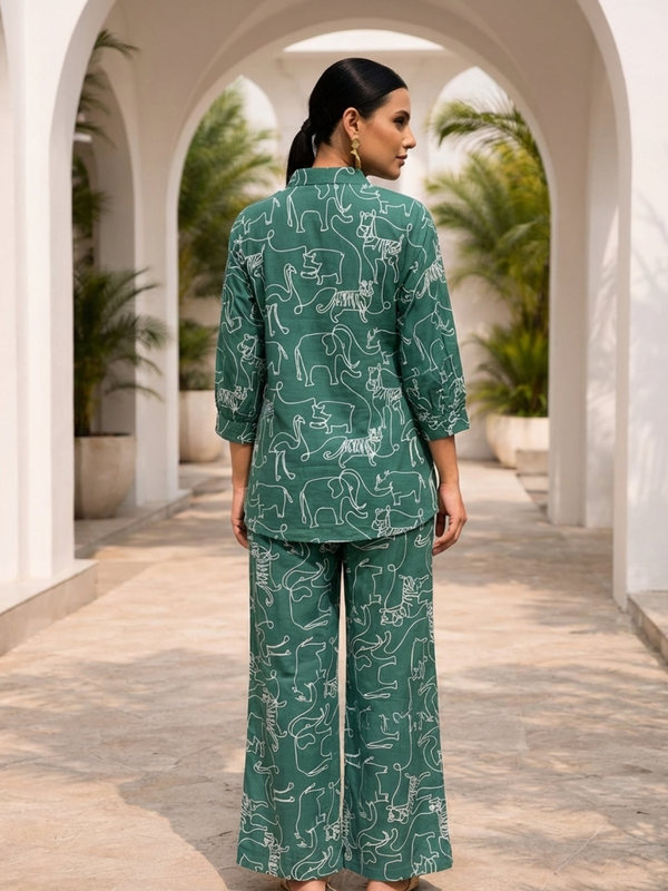 Women Green Printed Pure Cotton Co-Ord Set