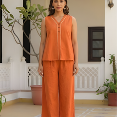 Solid Cotton Flex Sleeveless Co-Ord Set