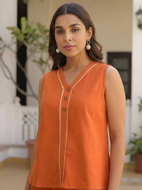 Solid Cotton Flex Sleeveless Co-Ord Set
