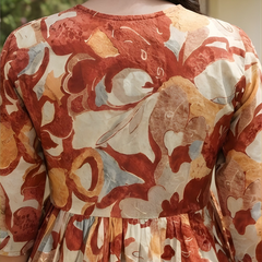 Women Cotton Rust Floral Angrakha Peplum Top