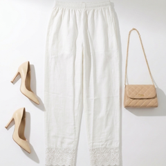 Women Rayon Cotton White Lace Palazzo Pants