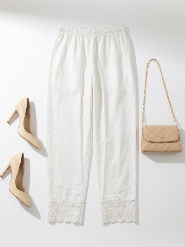 Women Rayon Cotton White Lace Palazzo Pants