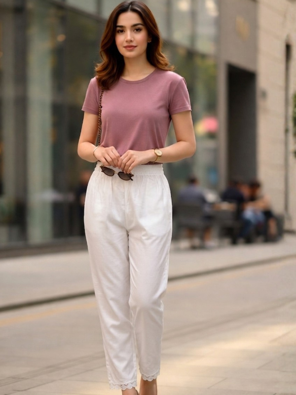 Women Rayon Cotton White Lace Palazzo Pants