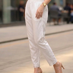 Women Rayon Cotton White Lace Palazzo Pants