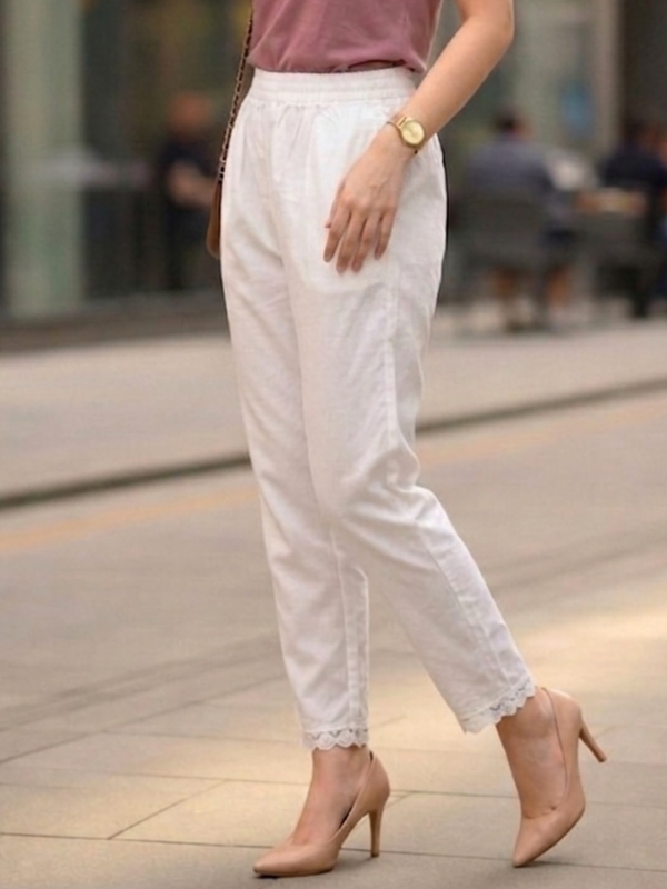 Women Rayon Cotton White Lace Palazzo Pants