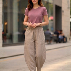 Women Cotton Solid Balloon Fit Pants
