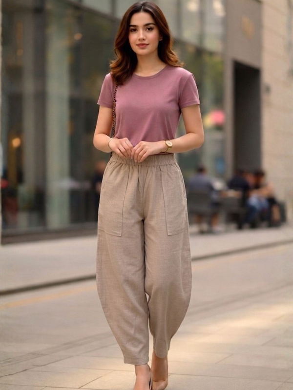 Women Cotton Solid Balloon Fit Pants