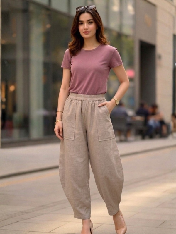 Women Cotton Solid Balloon Fit Pants