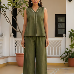 Solid Cotton Flex Sleeveless Co-Ord Set
