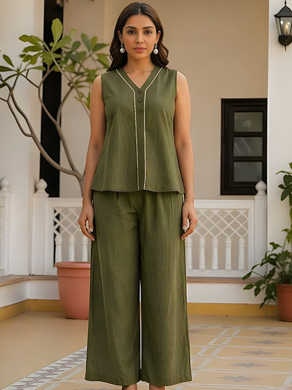Solid Cotton Flex Sleeveless Co-Ord Set