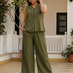 Solid Cotton Flex Sleeveless Co-Ord Set