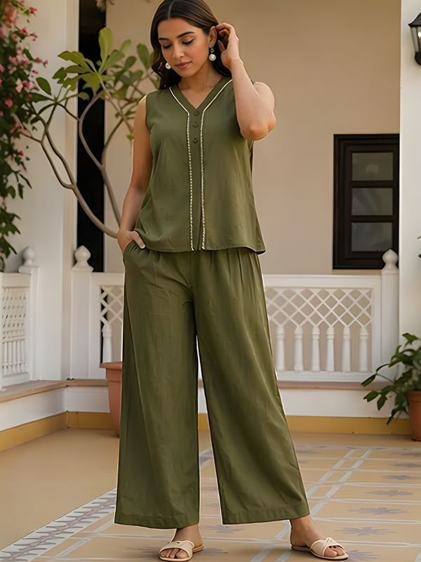 Solid Cotton Flex Sleeveless Co-Ord Set