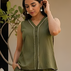 Solid Cotton Flex Sleeveless Co-Ord Set