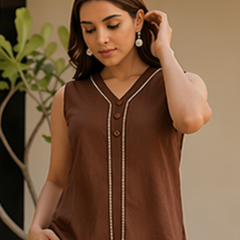 Solid Cotton Flex Sleeveless Co-Ord Set