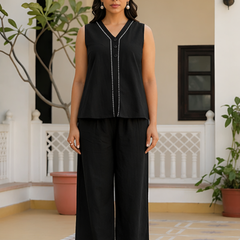 Solid Cotton Flex Sleeveless Co-Ord Set