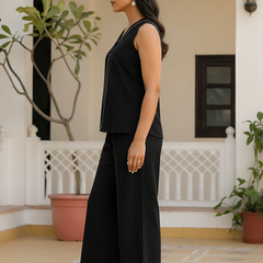 Solid Cotton Flex Sleeveless Co-Ord Set