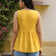 Women Cotton Bandhani Sleeveless Peplum Style Top