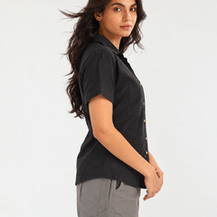 Women’s Shoulder Down Cotton Slub Solid Casual Shirt
