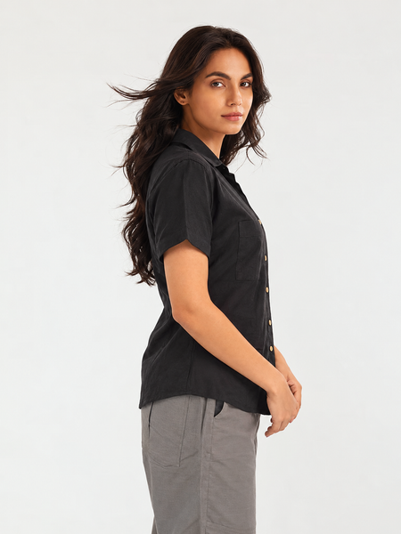 Women’s Shoulder Down Cotton Slub Solid Casual Shirt