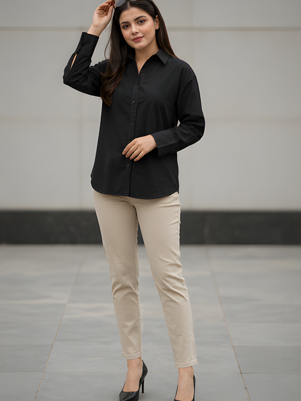 Women Cotton Slim Fit Shirt With Pockets