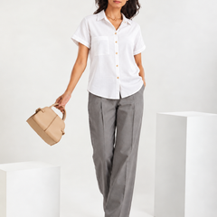 Women’s Shoulder Down Cotton Slub Solid Casual Shirt