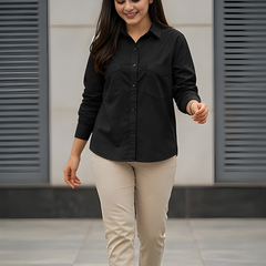Women Cotton Slim Fit Shirt With Pockets