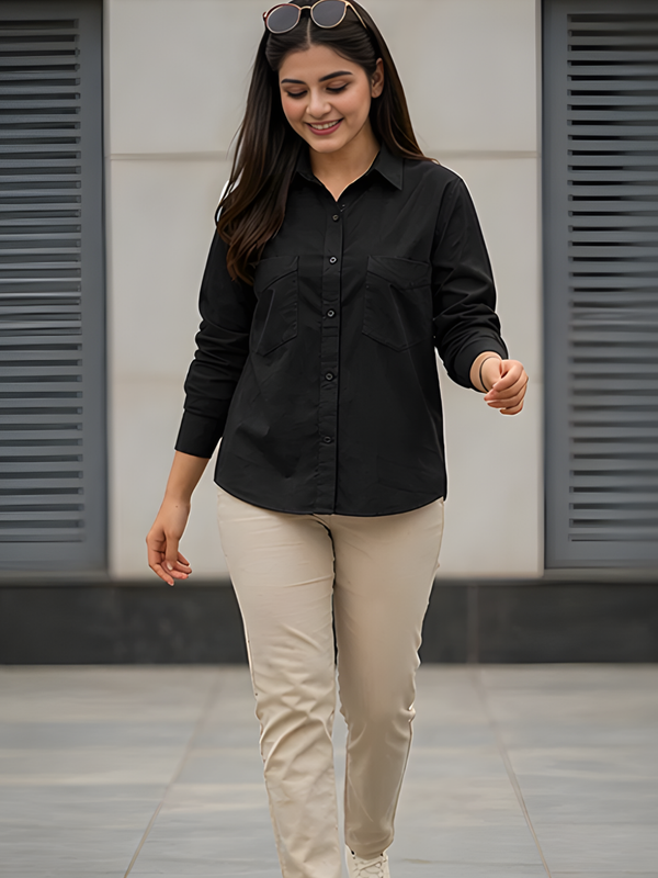 Women Cotton Slim Fit Shirt With Pockets